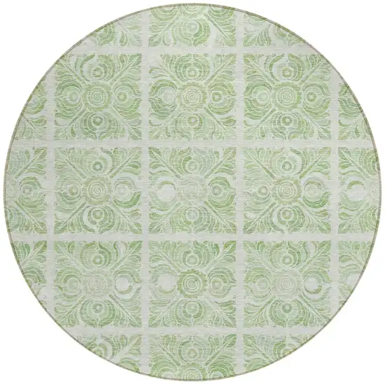 8' Artichoke Green And Mint Green Round Medallion Washable Indoor Outdoor Area Rug Photo 5