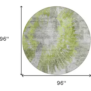 Photo of 8' Artichoke Green Gray And Charcoal Round Abstract Washable Indoor Outdoor Area Rug