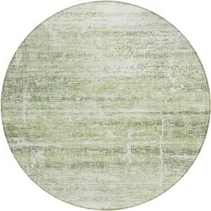 Photo of 8' Artichoke Green Green And Ivory Round Abstract Washable Indoor Outdoor Area Rug