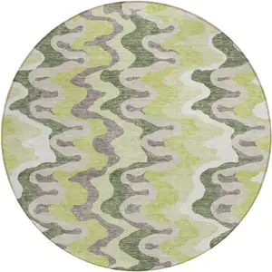 Photo of 8' Artichoke Green Green And Ivory Round Abstract Washable Indoor Outdoor Area Rug