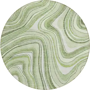 Photo of 8' Artichoke Green Green And Ivory Round Abstract Washable Indoor Outdoor Area Rug