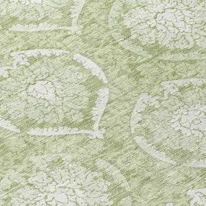 Photo of 8' Artichoke Green Green And Ivory Round Medallion Washable Indoor Outdoor Area Rug