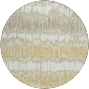 Photo of 8' Artichoke Green Ivory And Gold Round Striped Washable Indoor Outdoor Area Rug