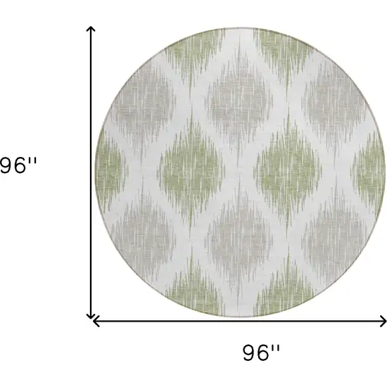 8' Artichoke Green Ivory And Gray Round Ikat Washable Indoor Outdoor Area Rug Photo 3