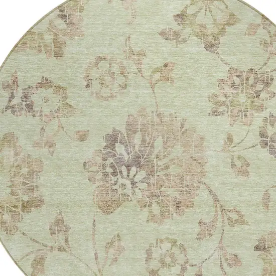 8' Artichoke Green Mint Green And Taupe Round Floral Washable Indoor Outdoor Area Rug Photo 5