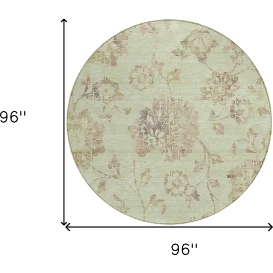 8' Artichoke Green Mint Green And Taupe Round Floral Washable Indoor Outdoor Area Rug Photo 3