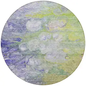 Photo of 8' Artichoke Green Purple And Lilac Round Abstract Washable Indoor Outdoor Area Rug