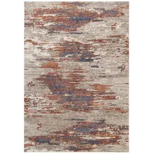 Photo of 10' Beige Abstract Power Loom Runner Rug