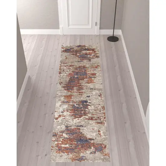 10' Beige Abstract Power Loom Runner Rug Photo 2