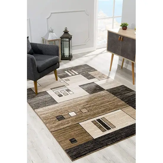 13' Beige Abstract Power Loom Runner Rug Photo 6