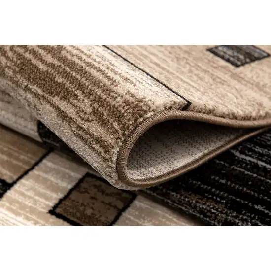 13' Beige Abstract Power Loom Runner Rug Photo 4