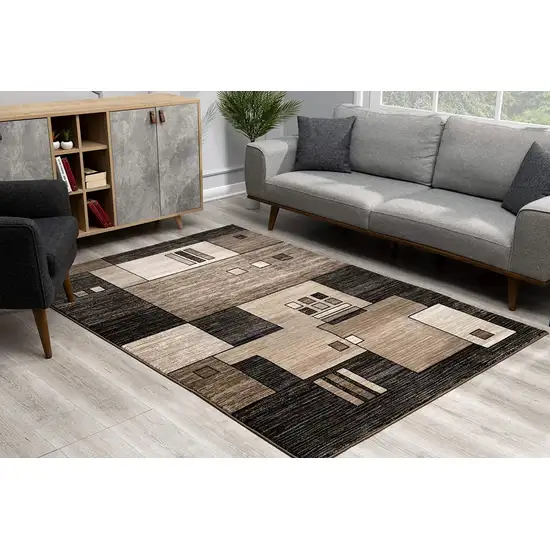 13' Beige Abstract Power Loom Runner Rug Photo 7