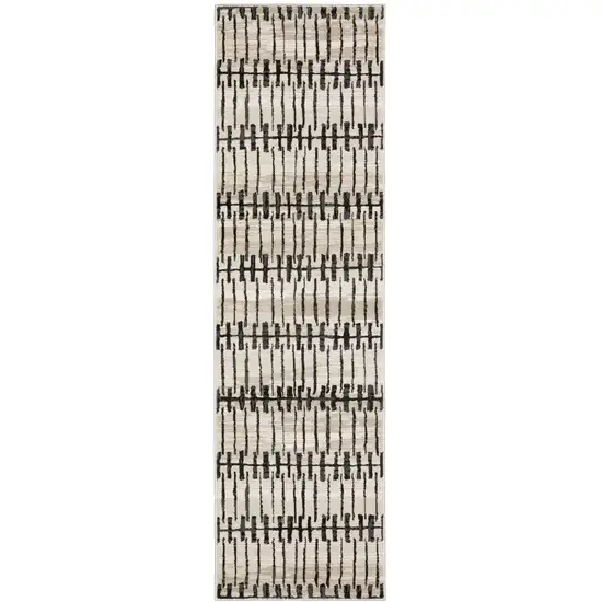 8' Beige And Black Geometric Runner Rug Photo 5