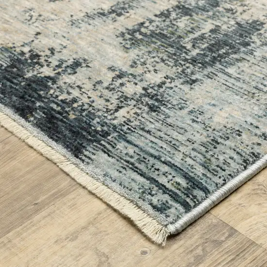 8' Beige And Blue Abstract Runner Rug With Fringe Photo 5