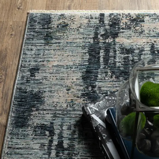 8' Beige And Blue Abstract Runner Rug With Fringe Photo 7