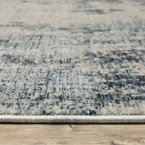 8' Beige And Blue Abstract Runner Rug With Fringe Photo 6