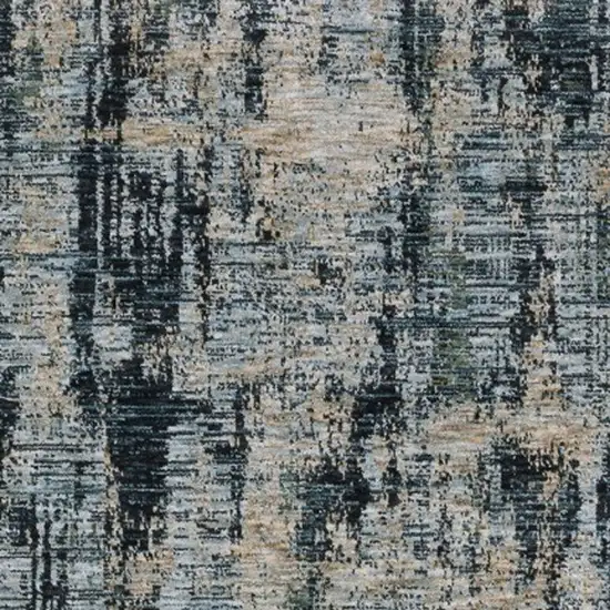 8' Beige And Blue Abstract Runner Rug With Fringe Photo 9