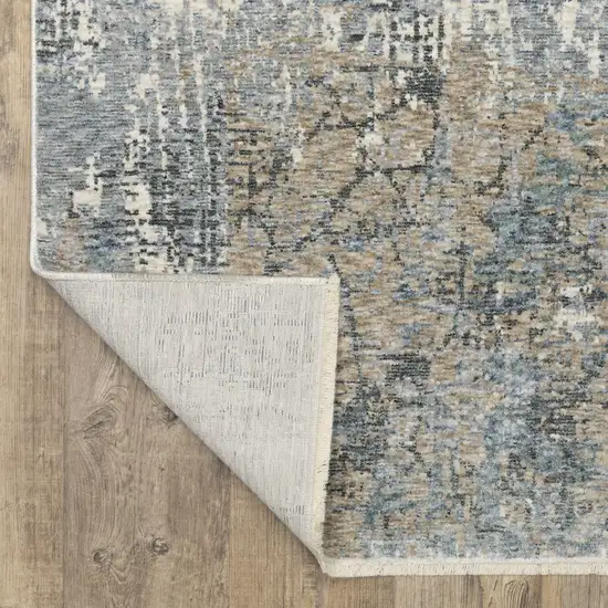 8' Beige And Blue Abstract Runner Rug With Fringe Photo 9