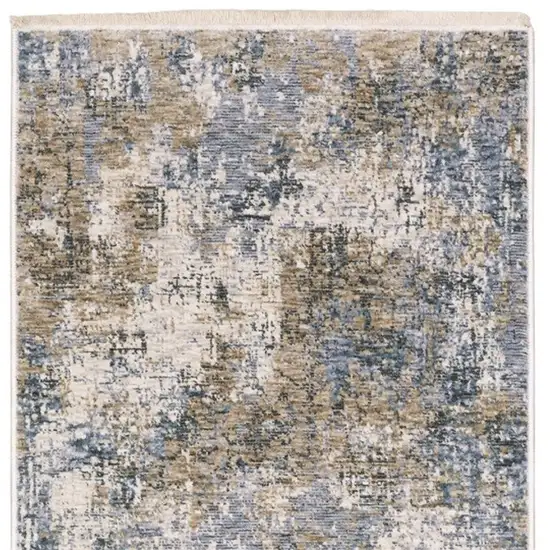 8' Beige And Blue Abstract Runner Rug With Fringe Photo 4