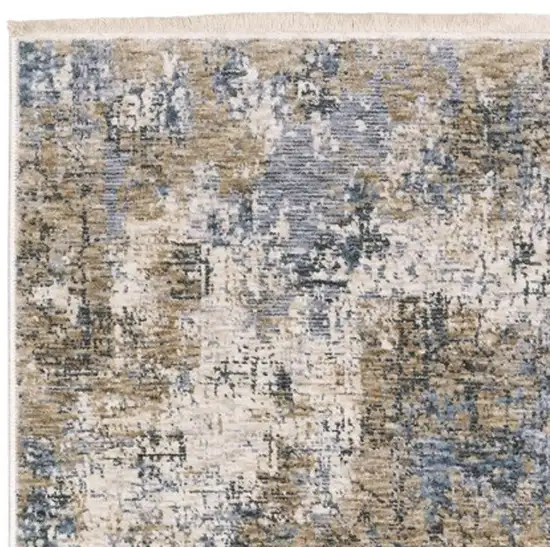 8' Beige And Blue Abstract Runner Rug With Fringe Photo 6