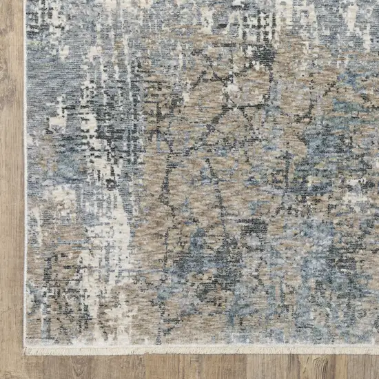 8' Beige And Blue Abstract Runner Rug With Fringe Photo 5