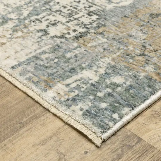 8' Beige And Blue Abstract Runner Rug With Fringe Photo 7