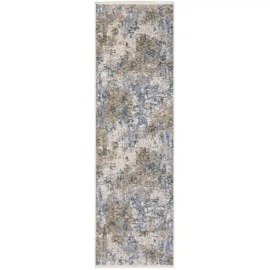 8' Beige And Blue Abstract Runner Rug With Fringe Photo 2