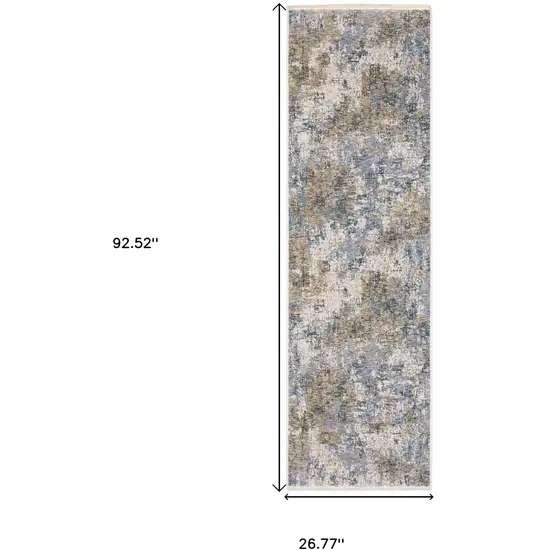 8' Beige And Blue Abstract Runner Rug With Fringe Photo 3