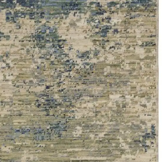 12' Beige And Blue Abstract Runner Rug With Fringe Photo 5