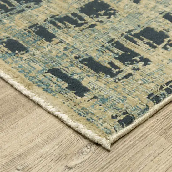 8' Beige And Blue Geometric Runner Rug Photo 8