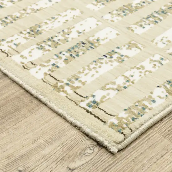 8' Beige And Blue Geometric Runner Rug Photo 9