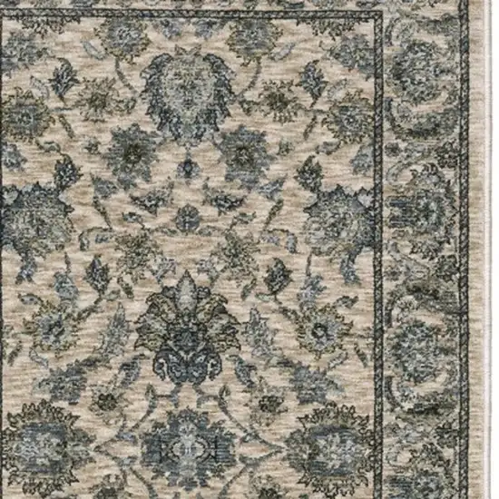 8' Beige And Blue Oriental Runner Rug With Fringe Photo 9