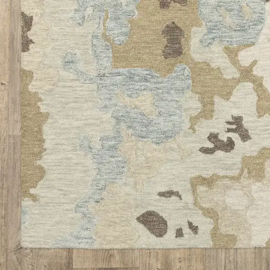 8' Beige And Blue Wool Abstract Hand Tufted Runner Rug Photo 7