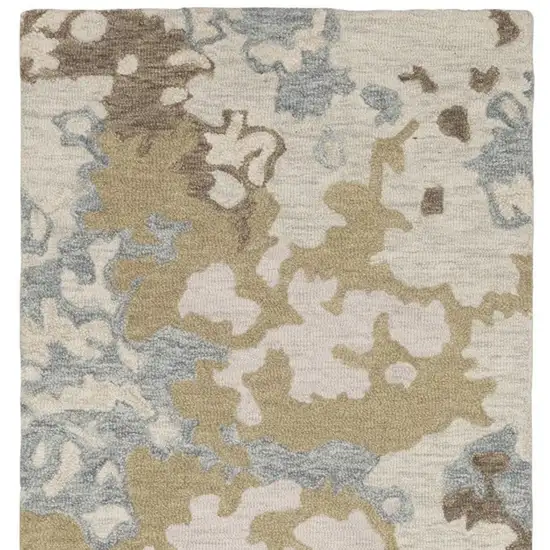 8' Beige And Blue Wool Abstract Hand Tufted Runner Rug Photo 4