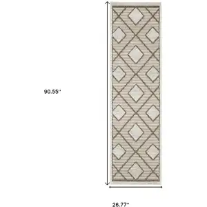 Photo of 8' Beige And Brown Geometric Runner Rug