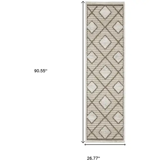 8' Beige And Brown Geometric Runner Rug Photo 3