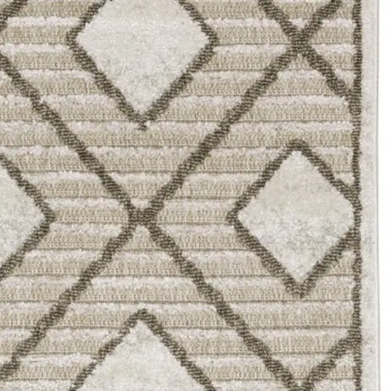 8' Beige And Brown Geometric Runner Rug Photo 8