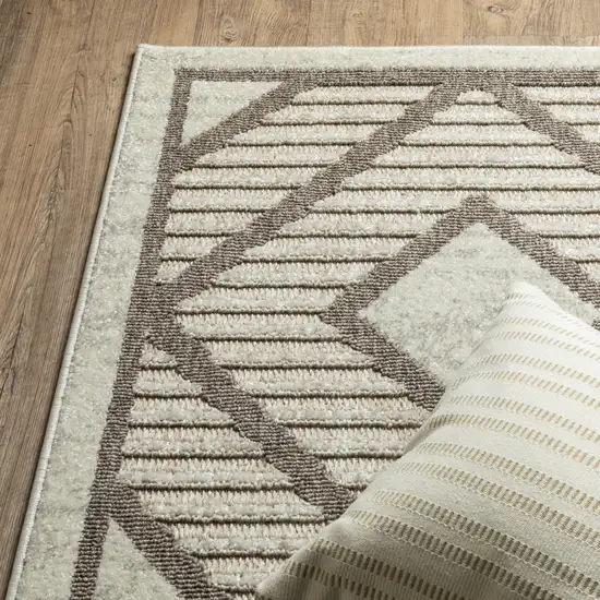 8' Beige And Brown Geometric Runner Rug Photo 9