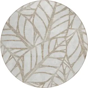 Photo of 8' Beige And Brown Round Floral Washable Indoor Outdoor Area Rug