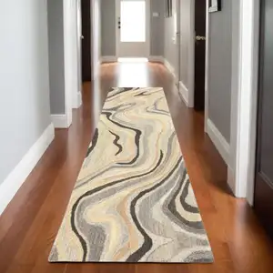 Photo of 8' Beige And Charcoal Wool Abstract Hand Tufted Runner Rug