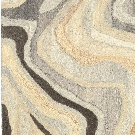 8' Beige And Charcoal Wool Abstract Hand Tufted Runner Rug Photo 4