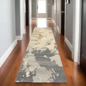 Photo of 8' Beige And Charcoal Wool Abstract Hand Tufted Runner Rug