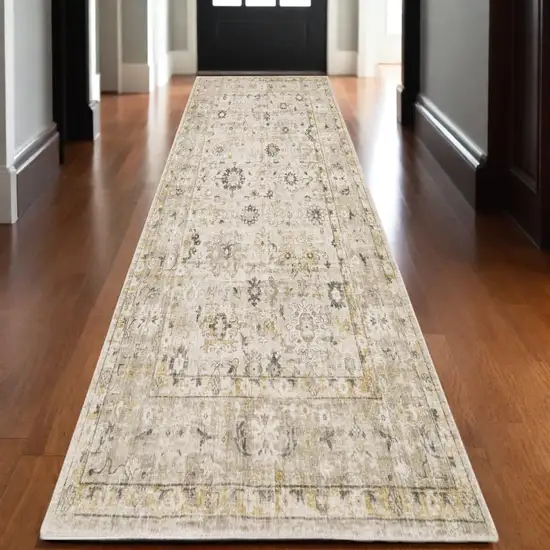 10' Beige And Gold Oriental Hand Tufted Runner Rug Photo 1