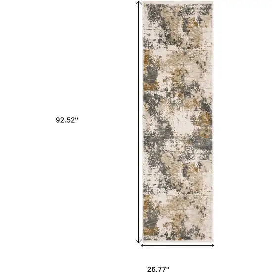 8' Beige And Gray Abstract Runner Rug With Fringe Photo 3