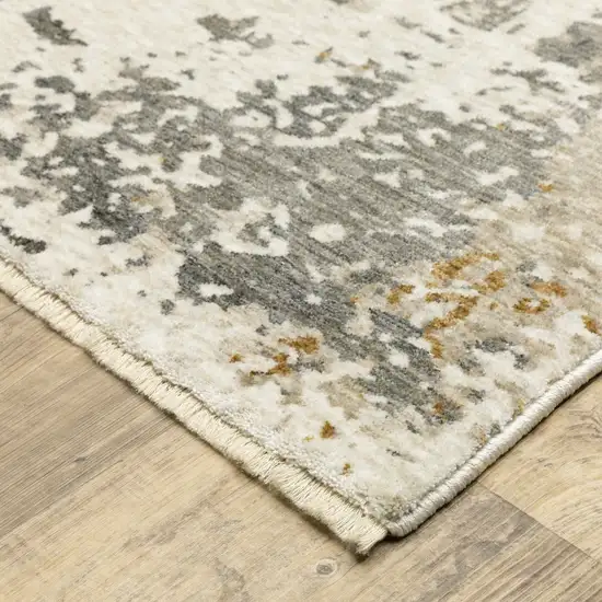 8' Beige And Gray Abstract Runner Rug With Fringe Photo 5