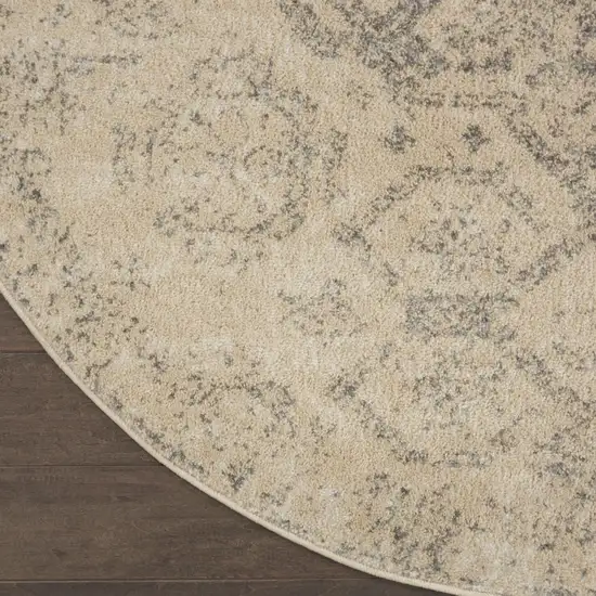 8' Beige And Gray Geometric Distressed Round Rug Photo 7