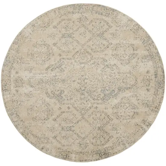 8' Beige And Gray Geometric Distressed Round Rug Photo 2