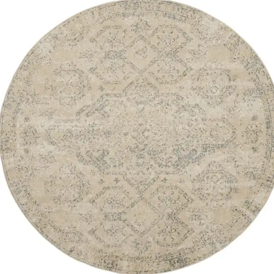 8' Beige And Gray Geometric Distressed Round Rug Photo 4