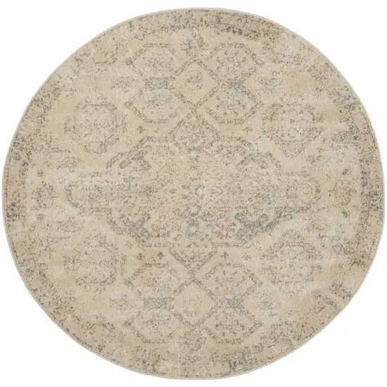 5' Beige And Gray Geometric Distressed Round Rug Photo 2