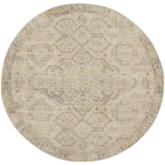 5' Beige And Gray Geometric Distressed Round Rug Photo 5